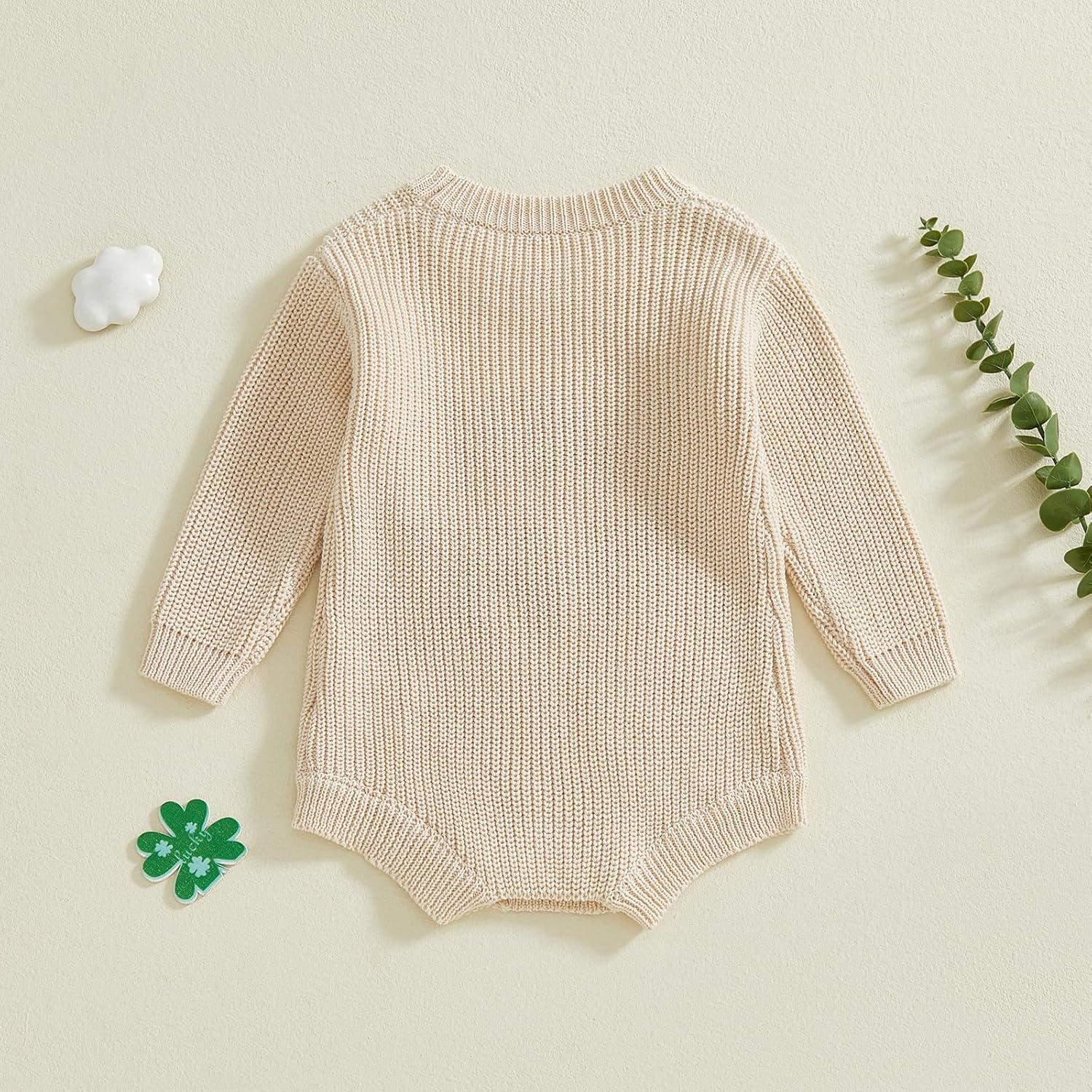 Newborn Infant Baby Boy St Patricks Day Outfit Lucky Boy Embroidery Knit Sweater Romper Long Sleeve Bubble Bodysuit - Image 6