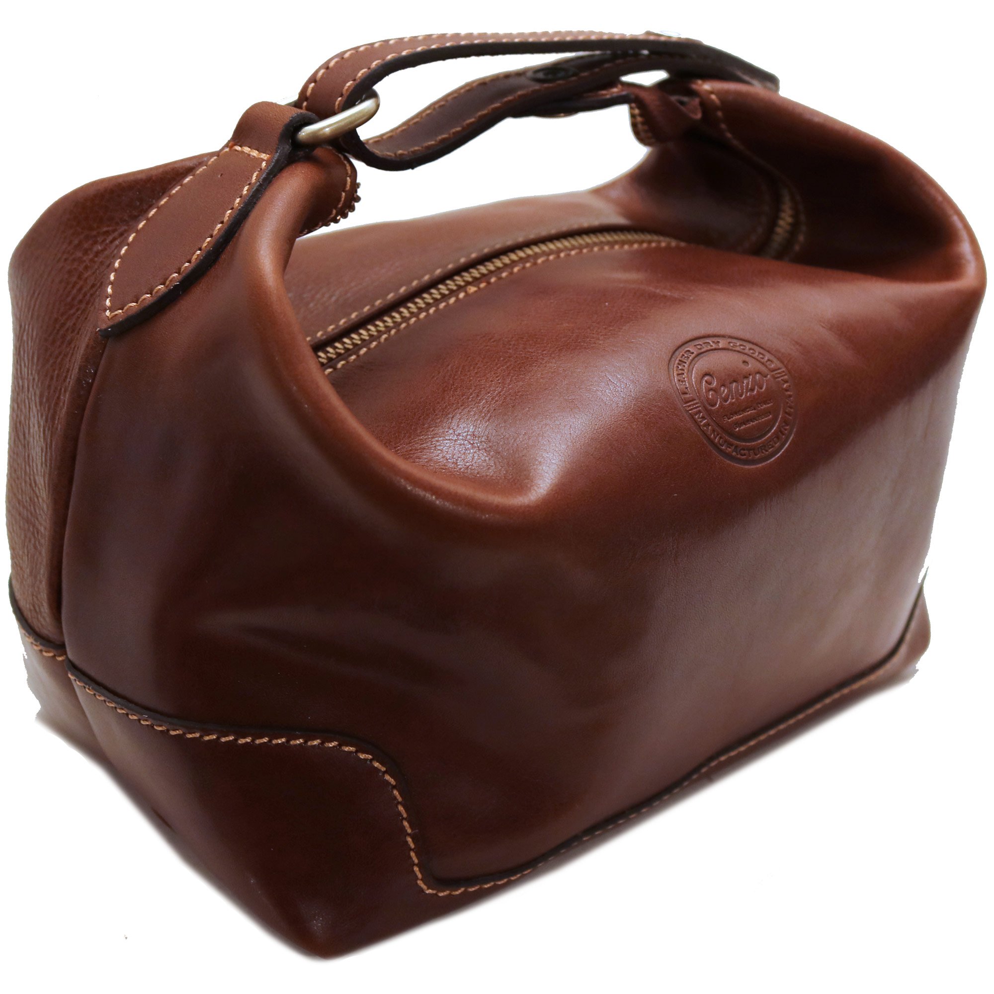 Cenzo Leather Travel Kit Toiletry Dopp Bag in Brown