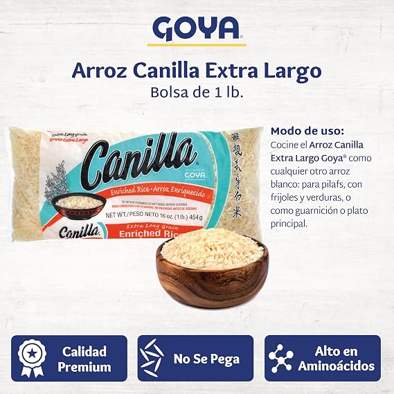 Goya Canilla Extra Long Grain Rice, Light and Fluffy Texture, 2-Pack, 1 lb