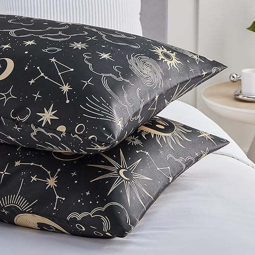 Miniatura 6 de EXQ Home - Funda de almohada de satén para cuidar el cabello y la piel, tamaño estándar, de seda con estampado negro, juego de 2 fundas con cierre