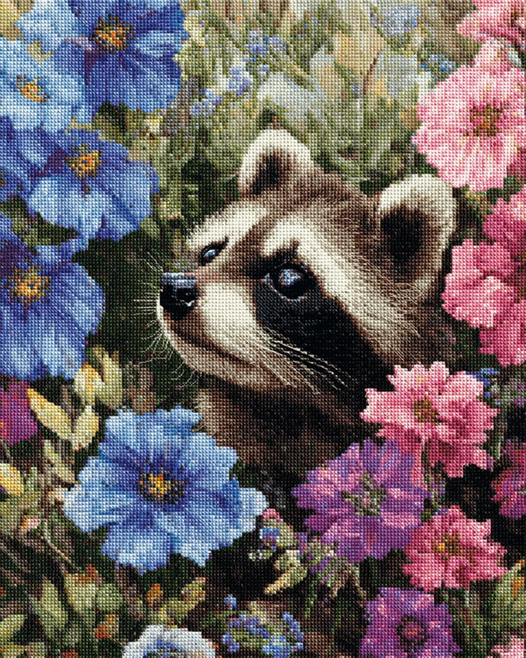AMBATTERY Animal Latch Hook Kitsraccoons and Flowers Latch Hook Rug Kits for Adults and Beginner DIY Needlework Crocheting Carpet Kit with Color Preprinted Pattern 31x63in