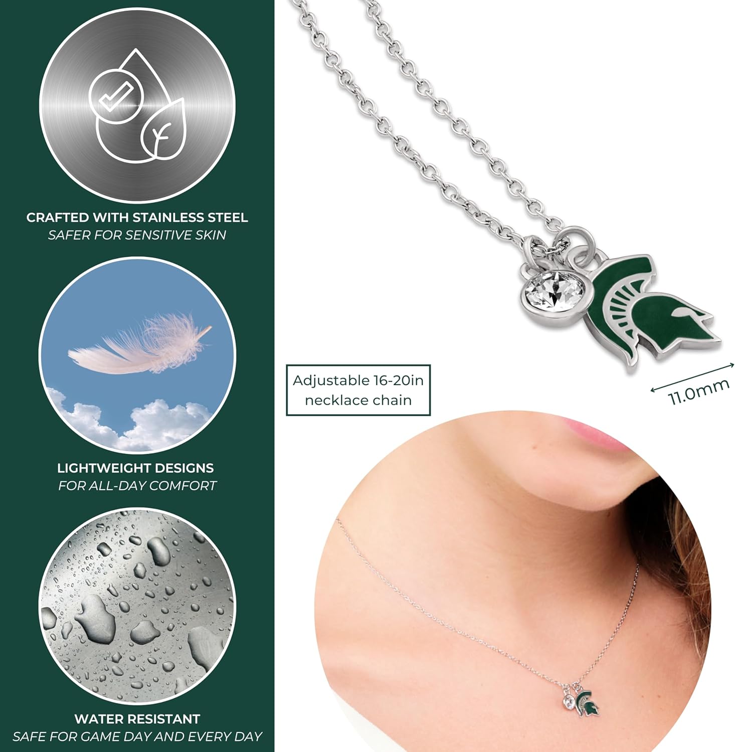 Stone Armory Michigan State Gifts - MSU Spartan Helmet Charm Necklace - Hypoallergenic and Adjustable 16-20in - Michigan State Womens Apparel - Image 2