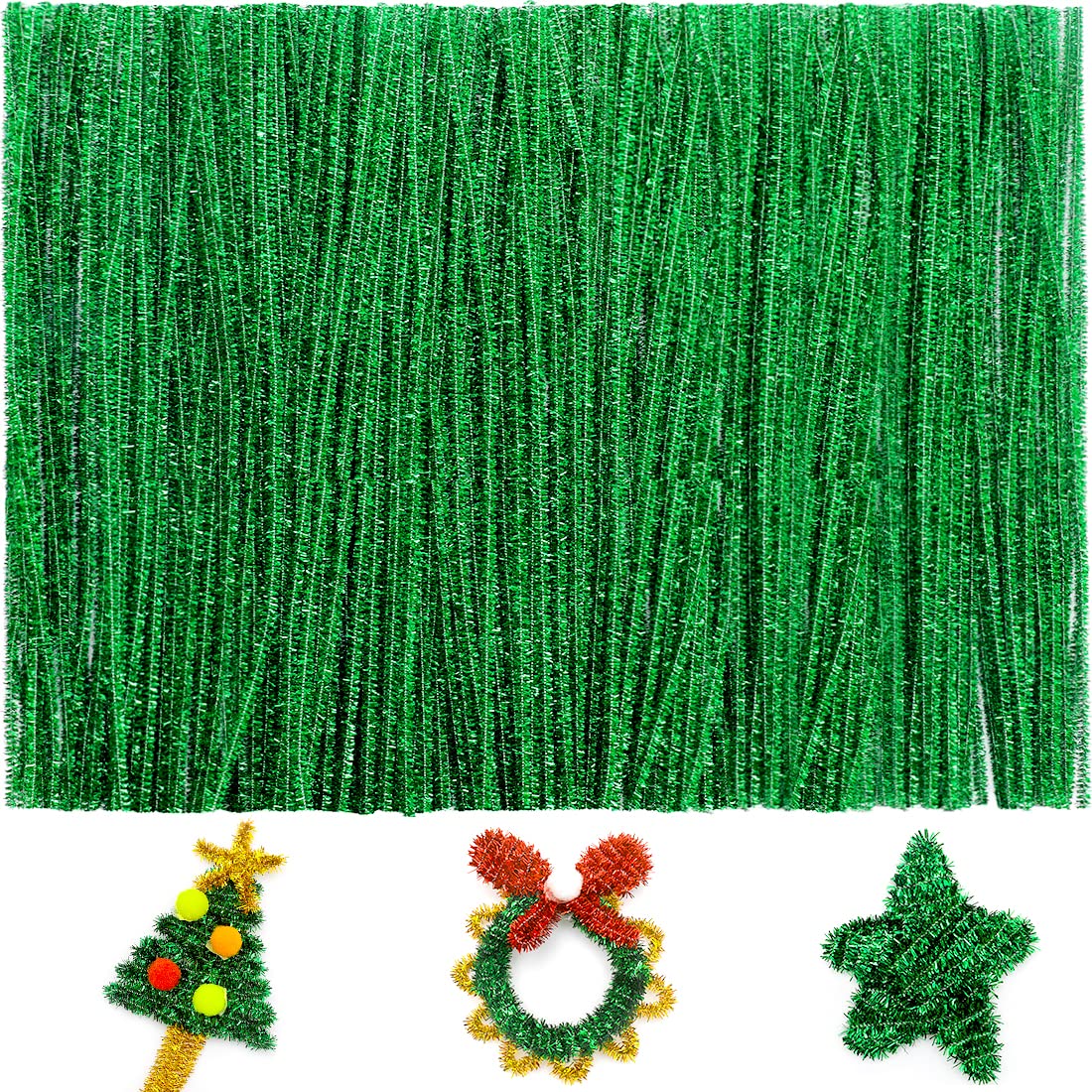 IOOLEEM 200pcs Green Glitter Pipe Cleaners for Christmas