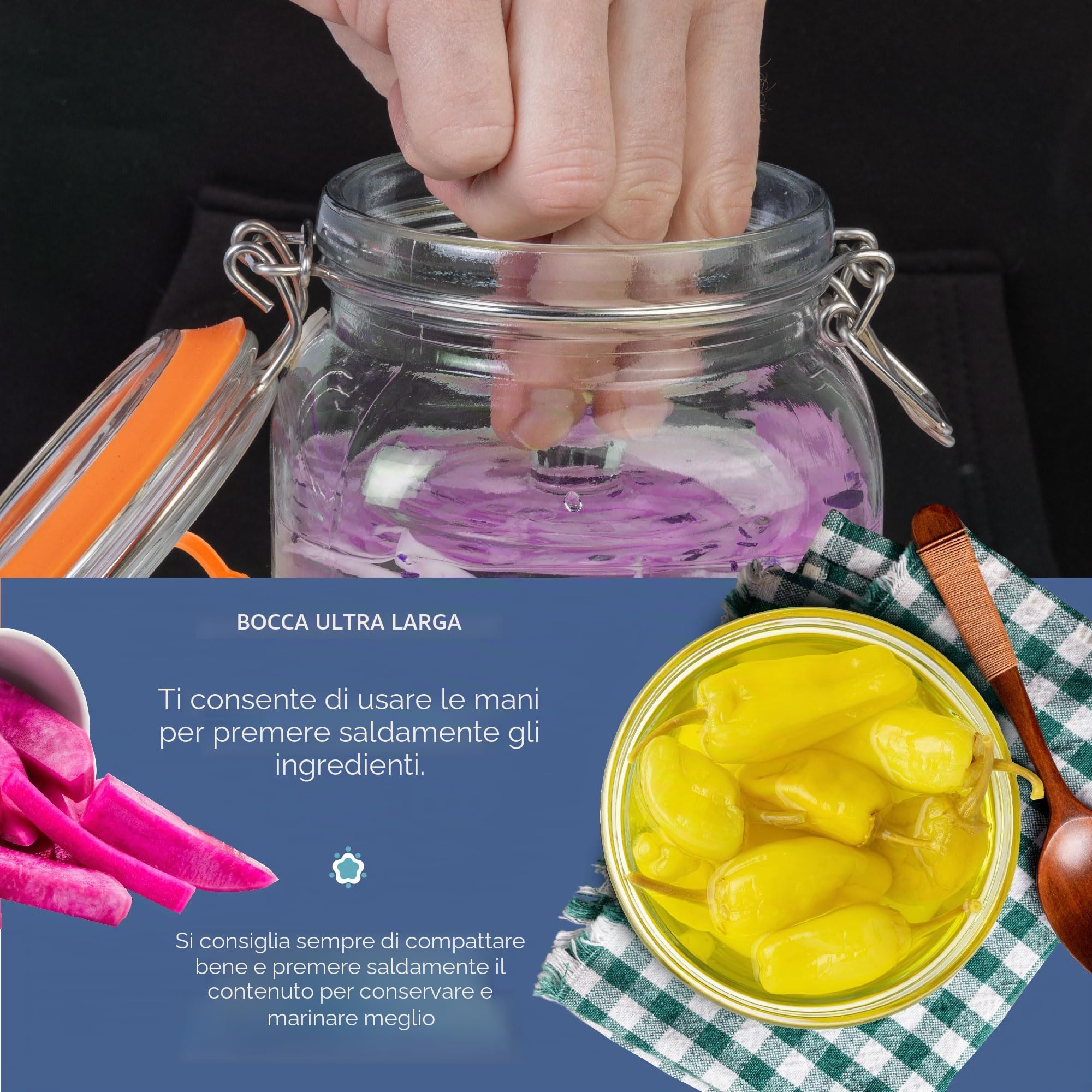 HEFTMAN Barattolo per fermentazione con Airlock, 1 l, ideale per fermentazione sicura, coperchi in silicone e pesi di fermentazione, confezione da 2