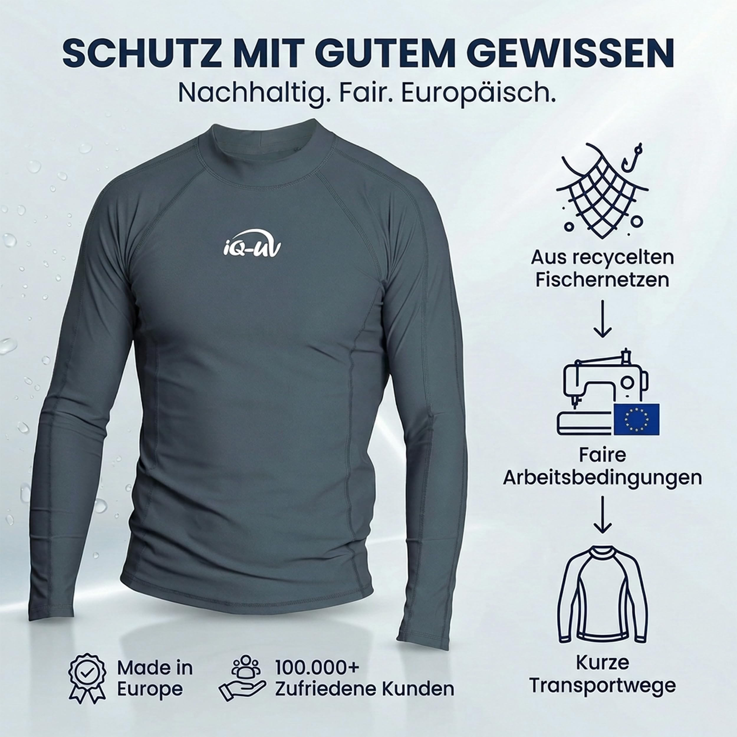 iQ-UV Shirt Herren Langarm Slim Fit – Rashguard für Herren mit Sonnenschutz zum Schwimmen, Surfen & Wassersport – Schwimmshirt Männer – Atmungsaktiv und schnelltrocknend