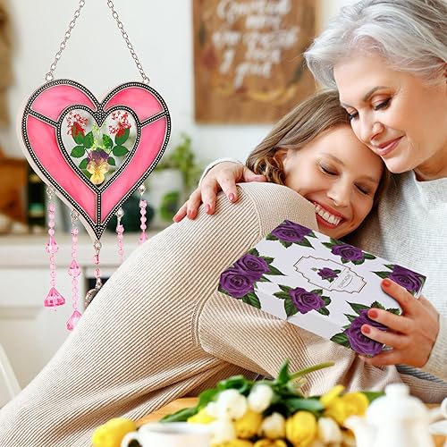 Miniatura 4 de Regalos para mamá, atrapasoles en forma de corazón "I Love You Mom", regalo de cumpleaños para mamá, mamá (rosa)