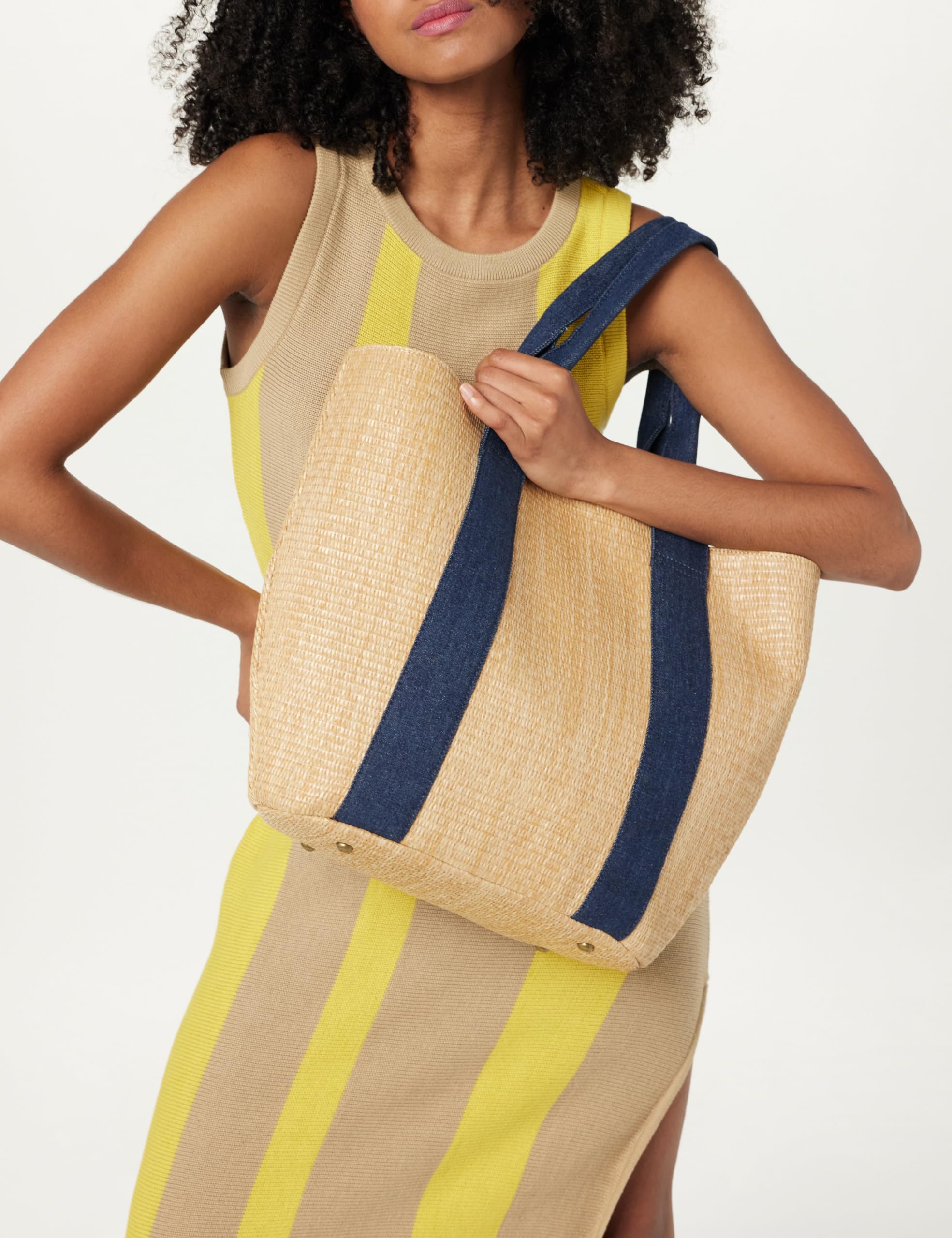 The Drop Tracy Large Canvas Detail Straw Tote Tote Bag Mujer (Pack de 1)