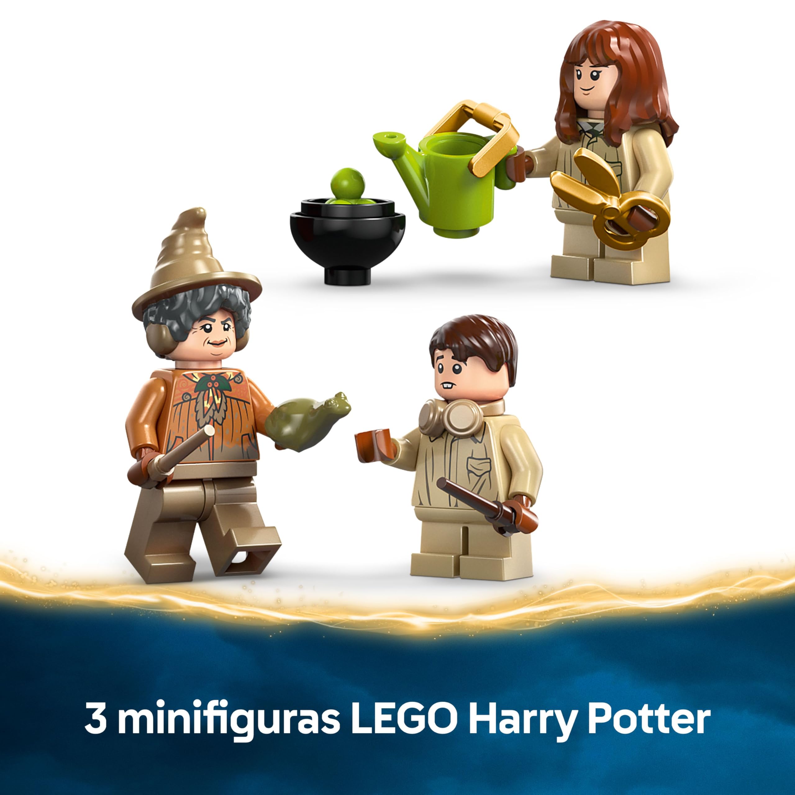 LEGO Harry Potter Castillo de Hogwarts: Clase de Herbología - Minifiguras de Neville Longbottom, Hermione Granger y Prof. Sprout - 3 Mandrágoras de Juguete - Regalo para Niñas y Niños de 8+ Años 76445