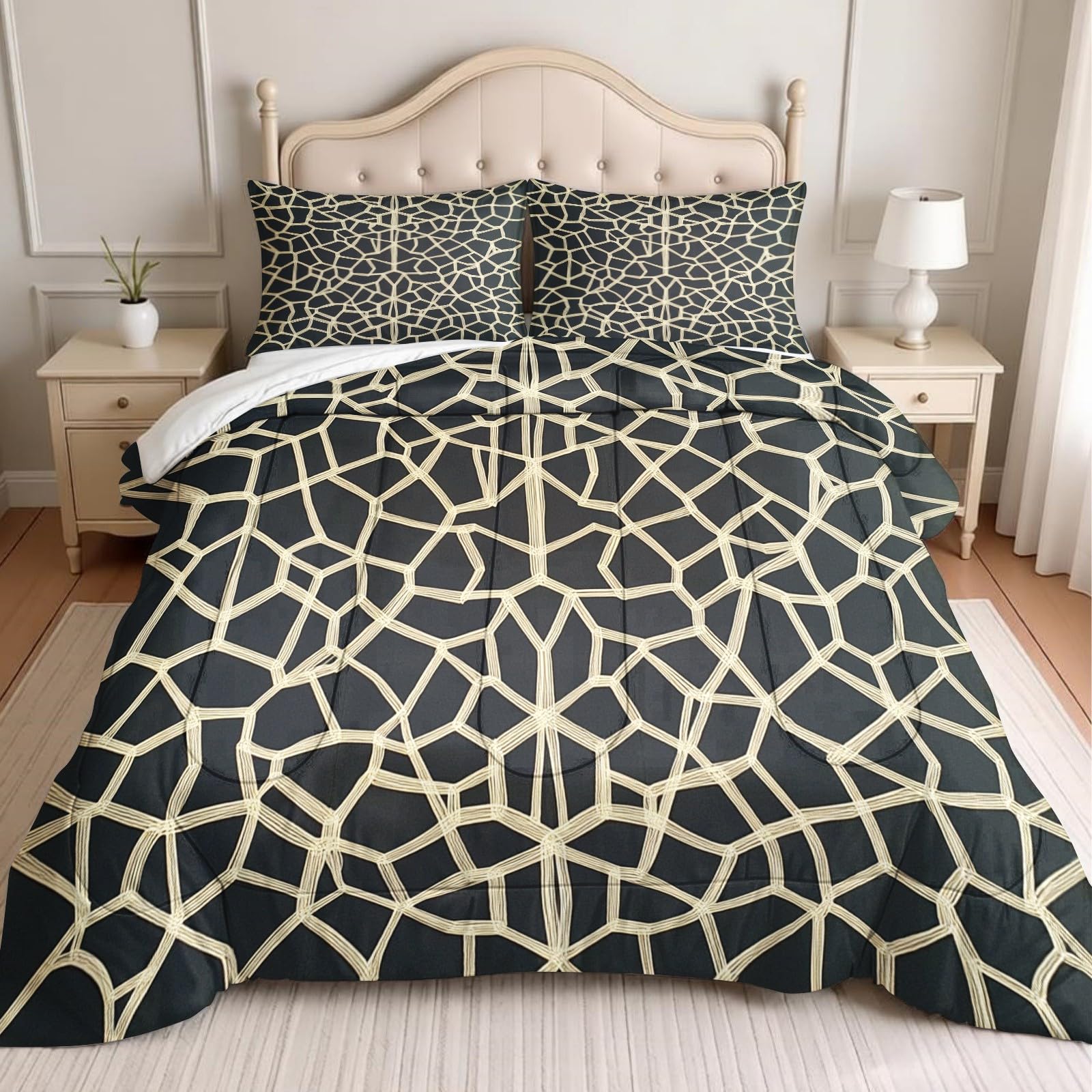 Edredón 155 x 220 cm 4 Estaciones Líneas geométricas abstractas Relleno Nórdico Microfibra marrón Transpirable Decoración Dormitorio