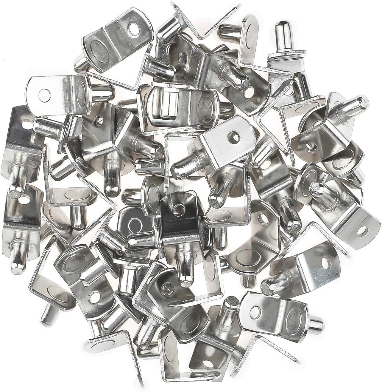 40 Pcs Shelf Support Pegs,1/4 Inch Diameter Shelf Bracket Pegs with Hole,Nickel Plated L-Shaped Clips for Kitchen & Bookcase Shelf Cabinet Furniture Closet Shelf Pins Support