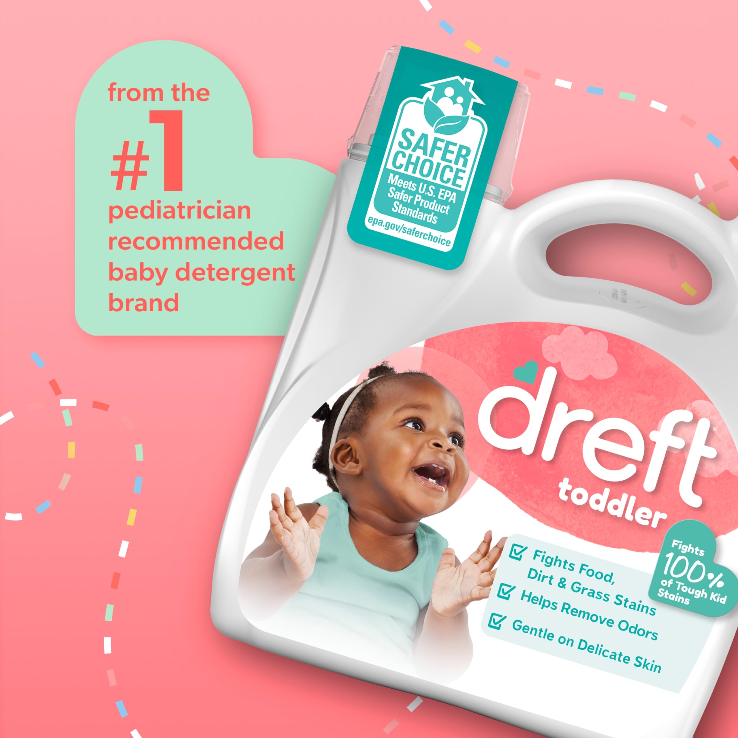 Dreft Stage 2 Active Baby Detersivo liquido per bucato, aiuta a rimuovere il 99% delle macchie di alimenti per bambini, ipoallergenico, 114 carichi
