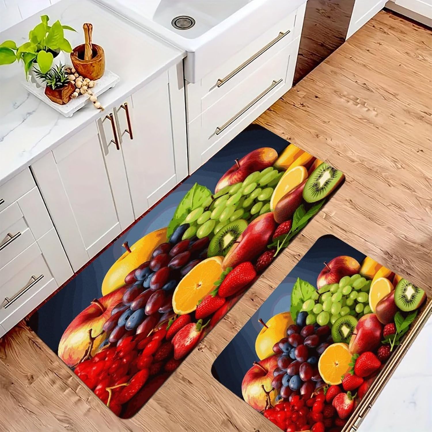 Fruits Kitchen Mats with 2PCS Non-Slip Washable,Kitchen Rug Heavy Duty Durable, Floor Mats for Kitchen,Office,Sink,Laundry