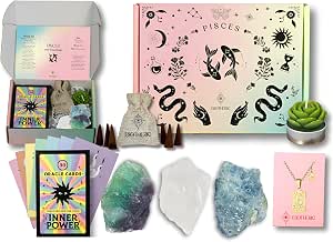 Esotheric Zodiac Gift Box Set with Crystals, Oracle Cards, Necklace, Candle, Incense, and Guide - Pisces