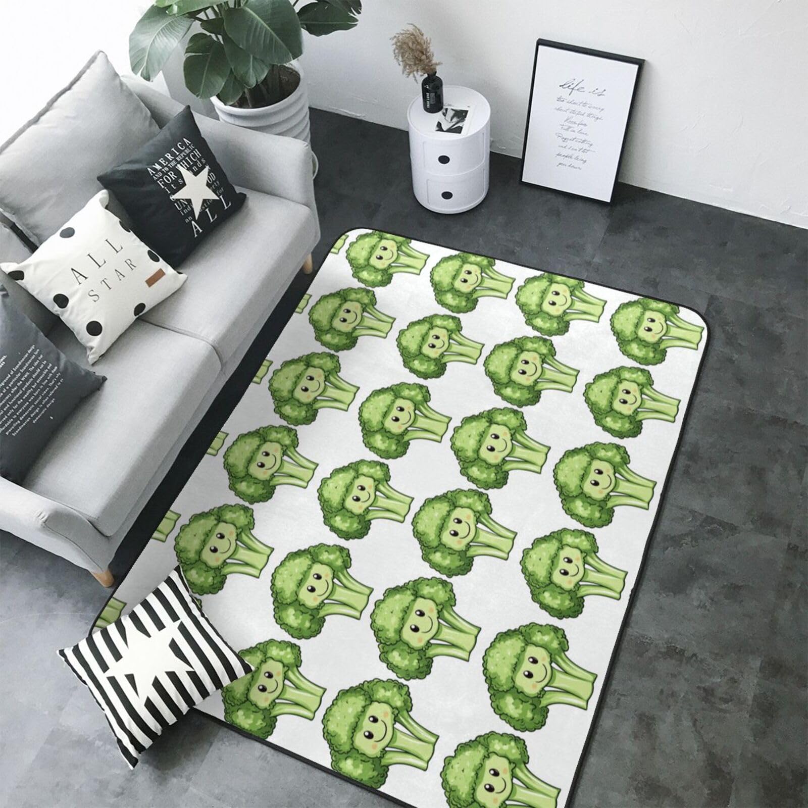 Teppich für Wohnzimmer, niedlicher Cartoon-Blumenkohl, A-Druck, 12,7 x 17,8 cm, für Schlafzimmer, weich, waschbar, rutschfest, für drinnen und draußen, für Esszimmer, Büro, Kinderzimmer, Dekoration