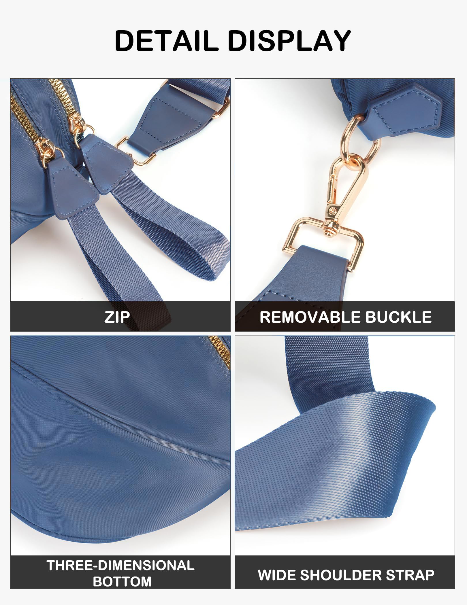 FEIBOON Spacious Nylon Crossbody Bag Bum Bag Handbags Wallets Purses Trendy Shoulder Bag for Women (grayish blue) view 6