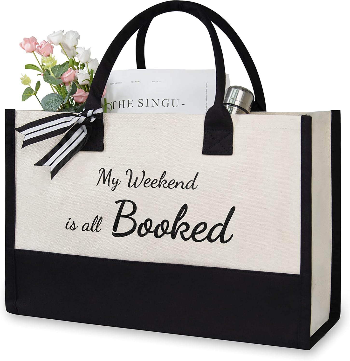 TOPDesign Personalized Initial Jute/Canvas Beach Bag, Monogrammed Gift Tote Bag for Women