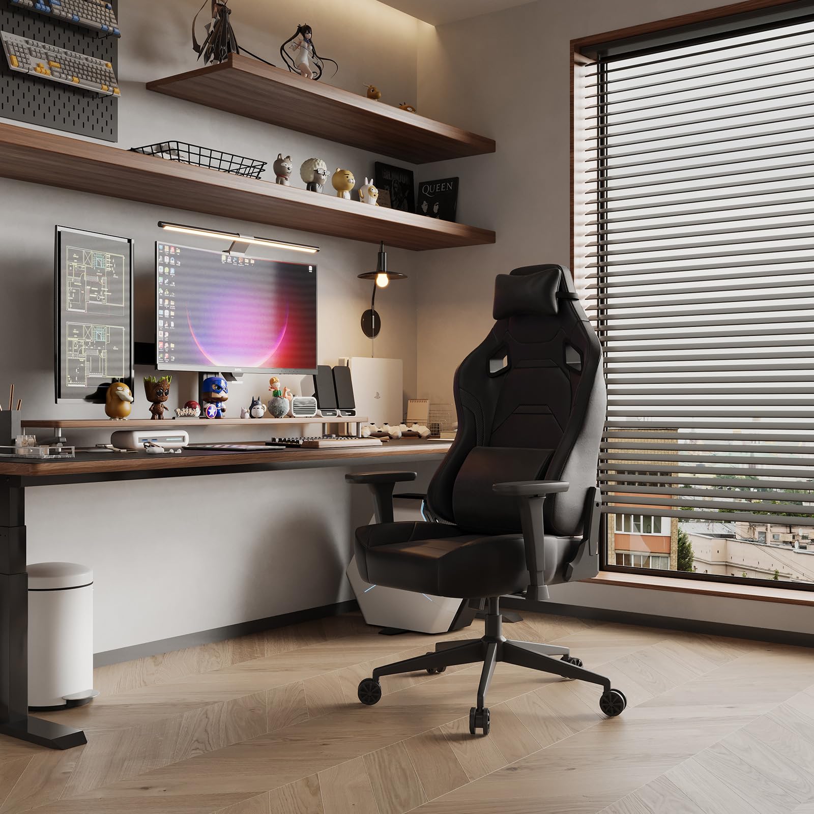 JUMMICO Chaises de Gaming en Cuir Velours, Chaise de Bureau Ergonomique avec accoudoirs 3D, Chaise de Bureau avec Dossier inclinable pour Le Gaming, Le Travail, Les études, 200 kg, Noir