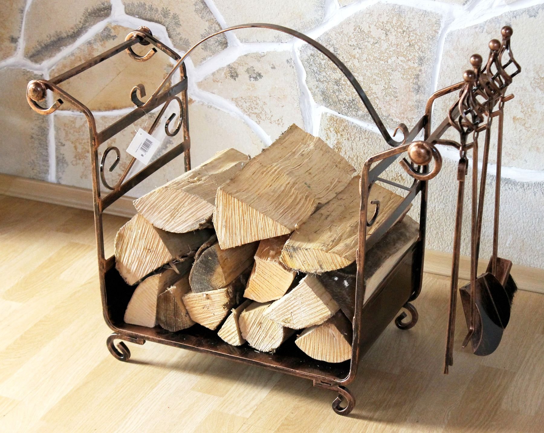 DanDiBo Kaminholzregal mit Kaminbesteck Art.183 Kaminholzständer 77 cm Holzkorb Kaminset
