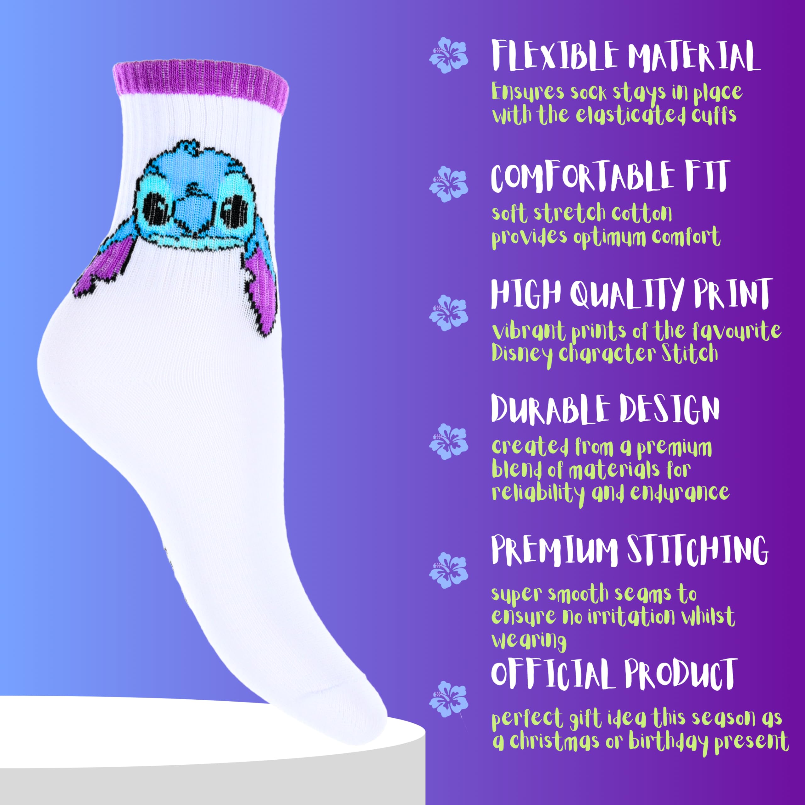 Disney Stitch Chaussettes Filles, Soquettes Stitch, Lot de 4 Chaussettes Universitaires, Cadeau Filles et Adolescentes, Tailles EU 27 à 37