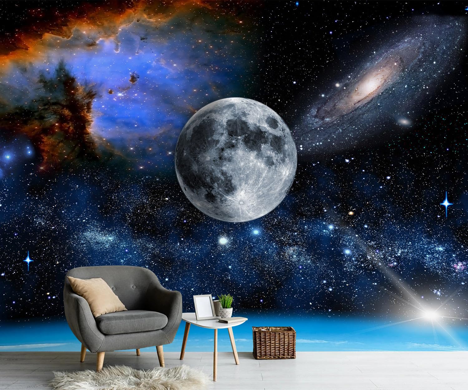 PYFFYP- Galaxy Wallpaper Blue Planet Wall murals for Ceiling ?Not Peel and Stick?