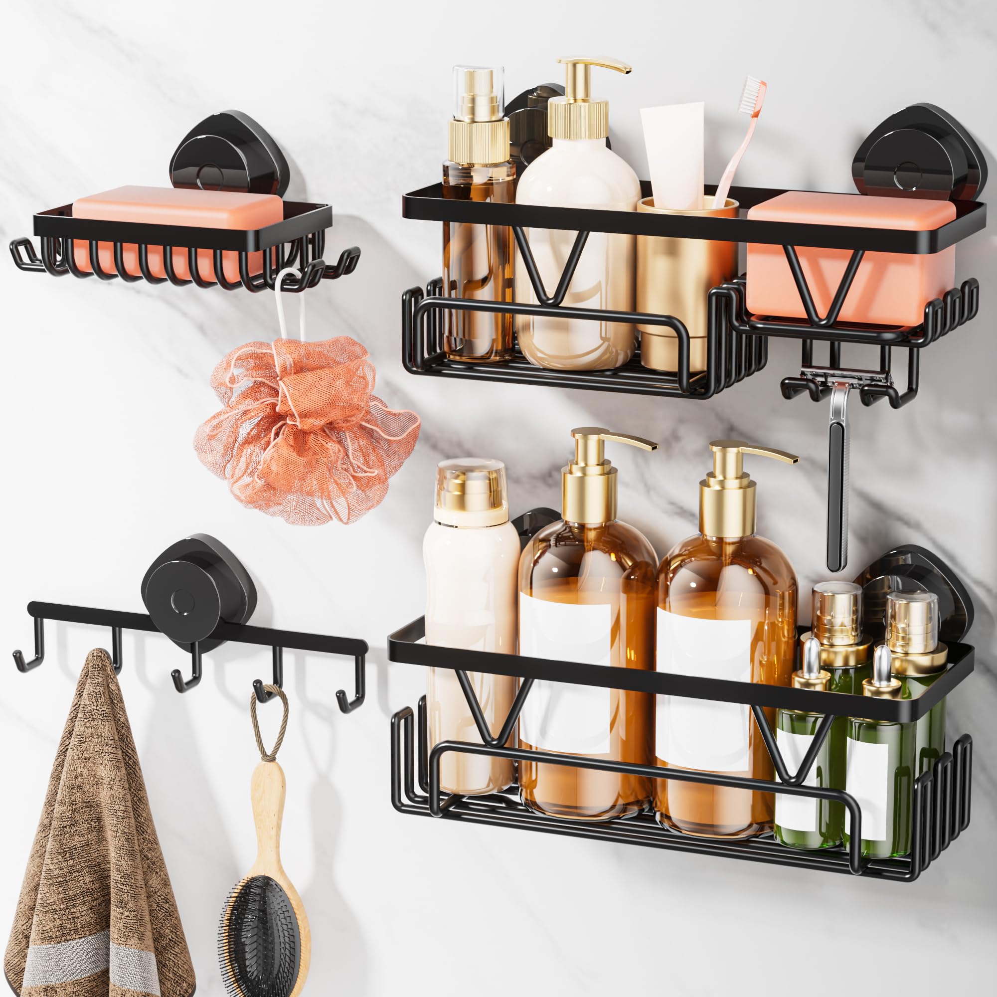KEGII Shower Caddy Suction Cup, 4 Pack with Towel Rack
