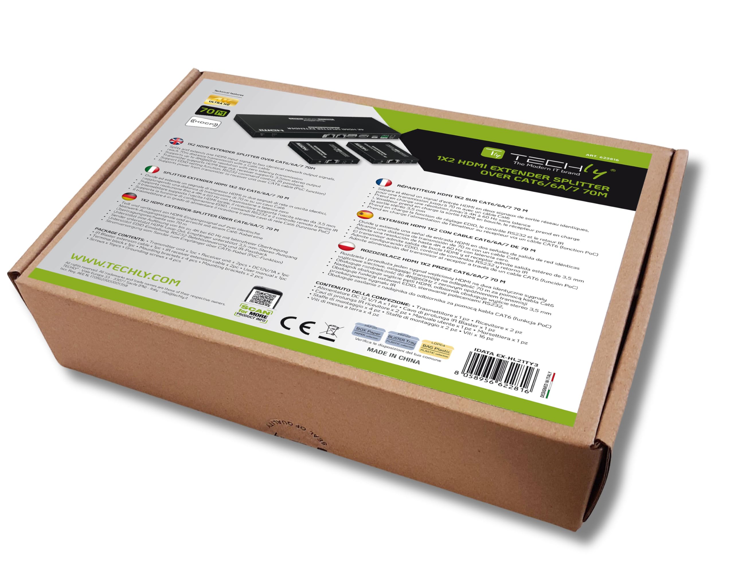 Techly NP 622816 Rozdzielacz HDMI 1x2 z IR do CAT6/6a/7 70 M Czarny
