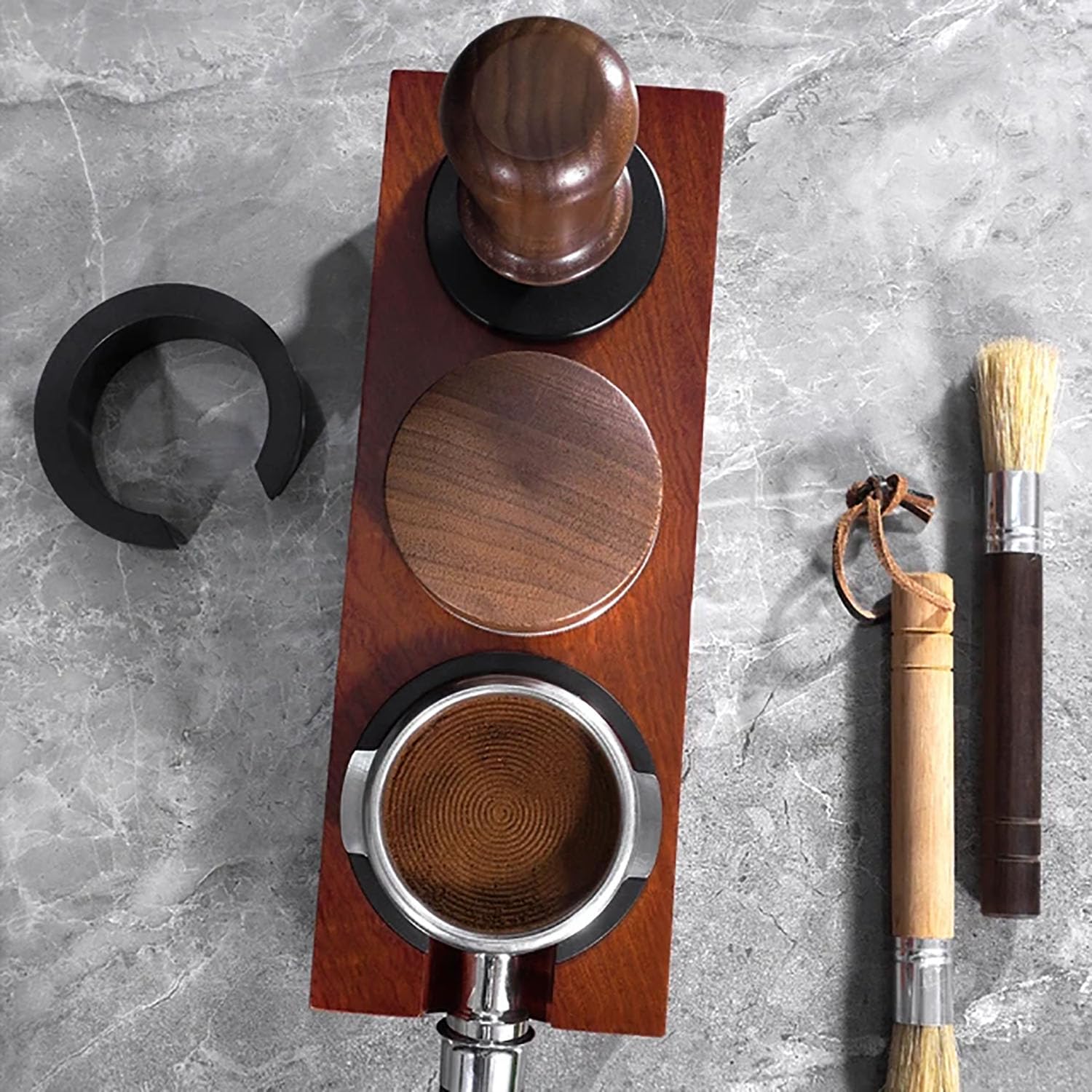 Estación de Apisonamiento de Espresso Portafiltro de Café Soporte de Distribuidor de Resorte Adaptable de 5 Orificios Soporte de 2 Capas con Fondo Antideslizante 51-58 Mm Universal