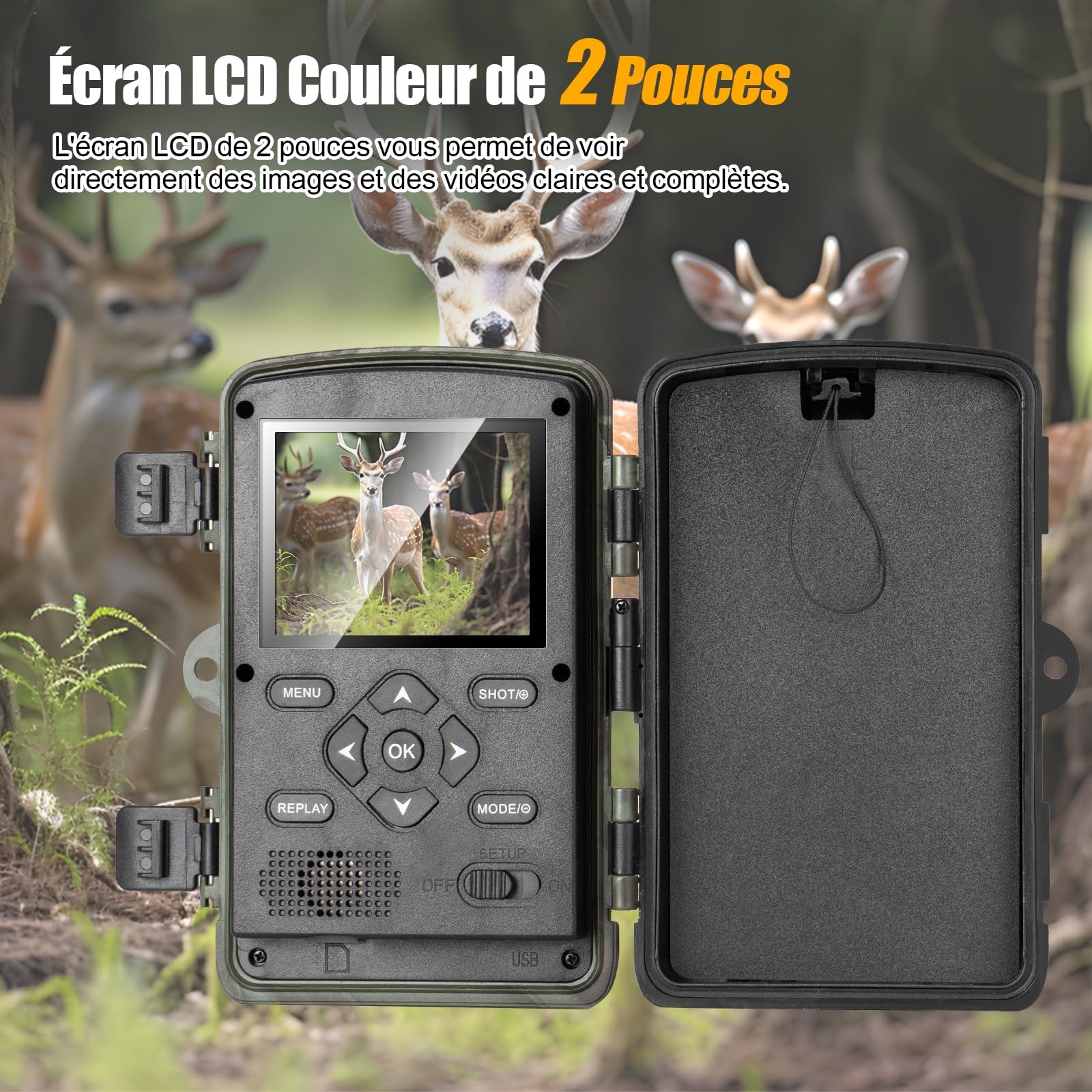 Caméra de Chasse 2.7K, 58MP Camera Chasse Infrarouge avec 32GB Carte, Piege Photographique 120 ° Angle Vision Nocturne Animaux, Caméra de Surveillance Camera Suiveuse Exterieur Traque IR Caméra