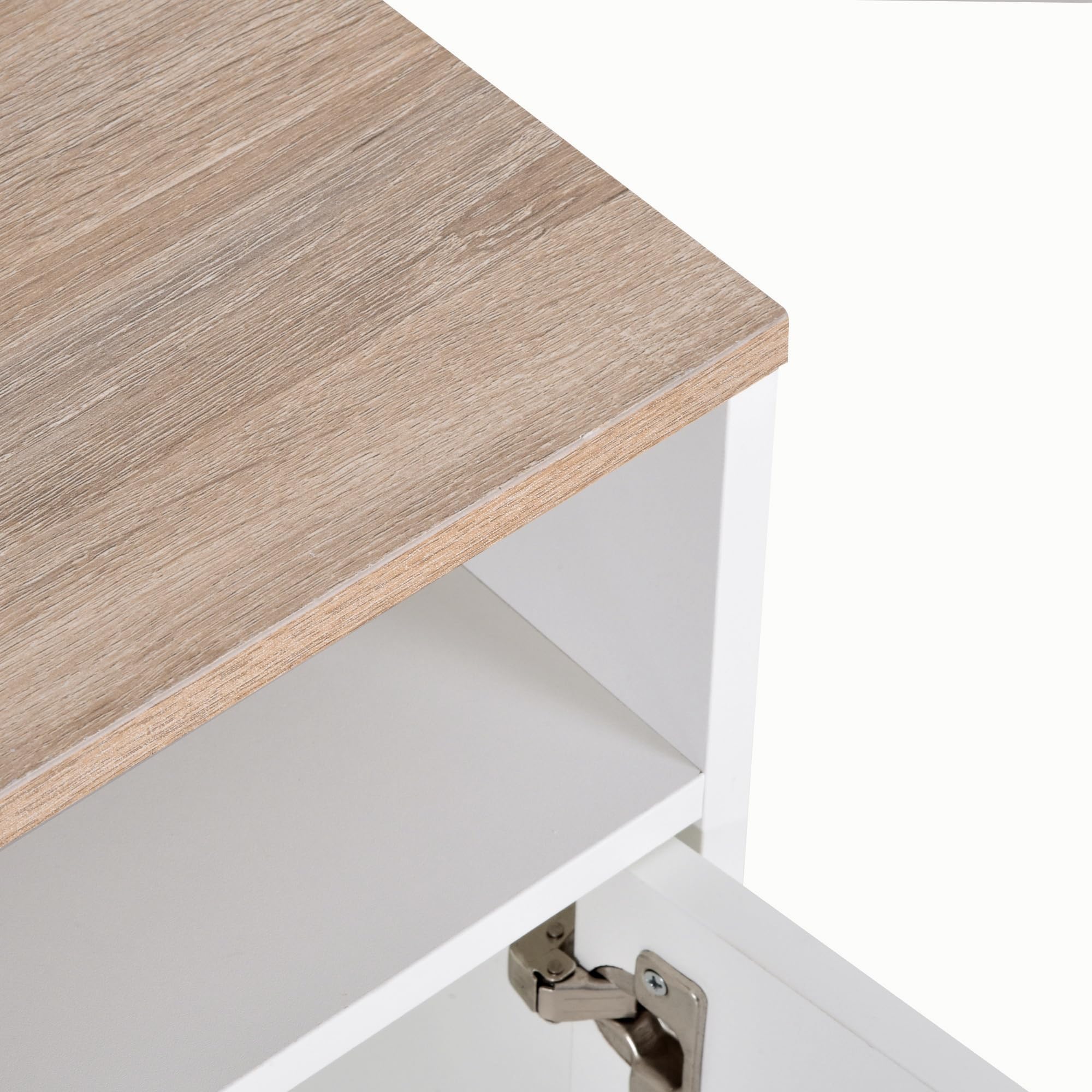 HOMCOM Mobile TV con 3 Scomparti Aperti, 2 Armadietti e Piano d'Appoggio, Mobile per TV fino a 50" in Truciolato, 105x40x52cm, Bianco e Legno