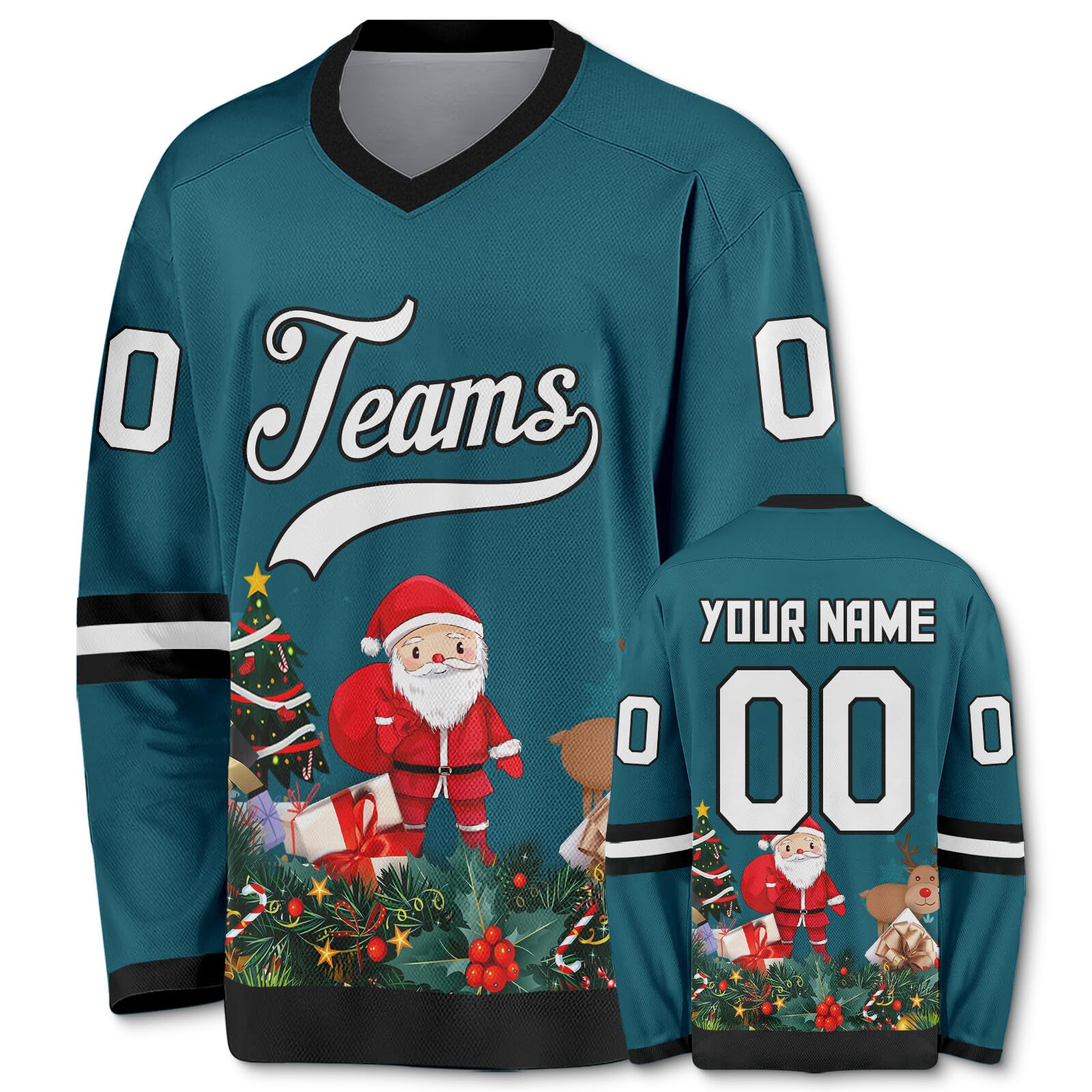 Customized Hockey Jersey Christmas Jersey Santa Claus Customizable Printed Stitched Name Number Hockey Jersey Gift