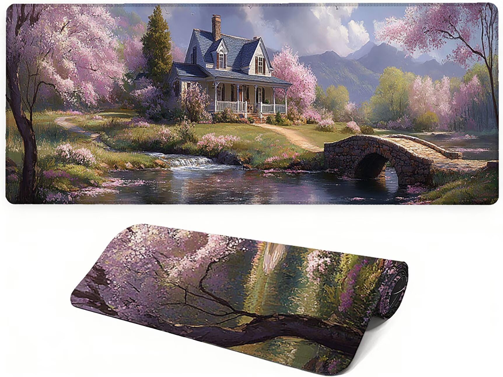 Podkładka pod mysz Lejnlnng XXL - 120x60cm - kwiaty wiśni duży gracz podkładka pod mysz, krajobrazowa antypoślizgowa gumowa mata na biurko, wodoodporna podkładka pod mysz o wysokiej precyzji i