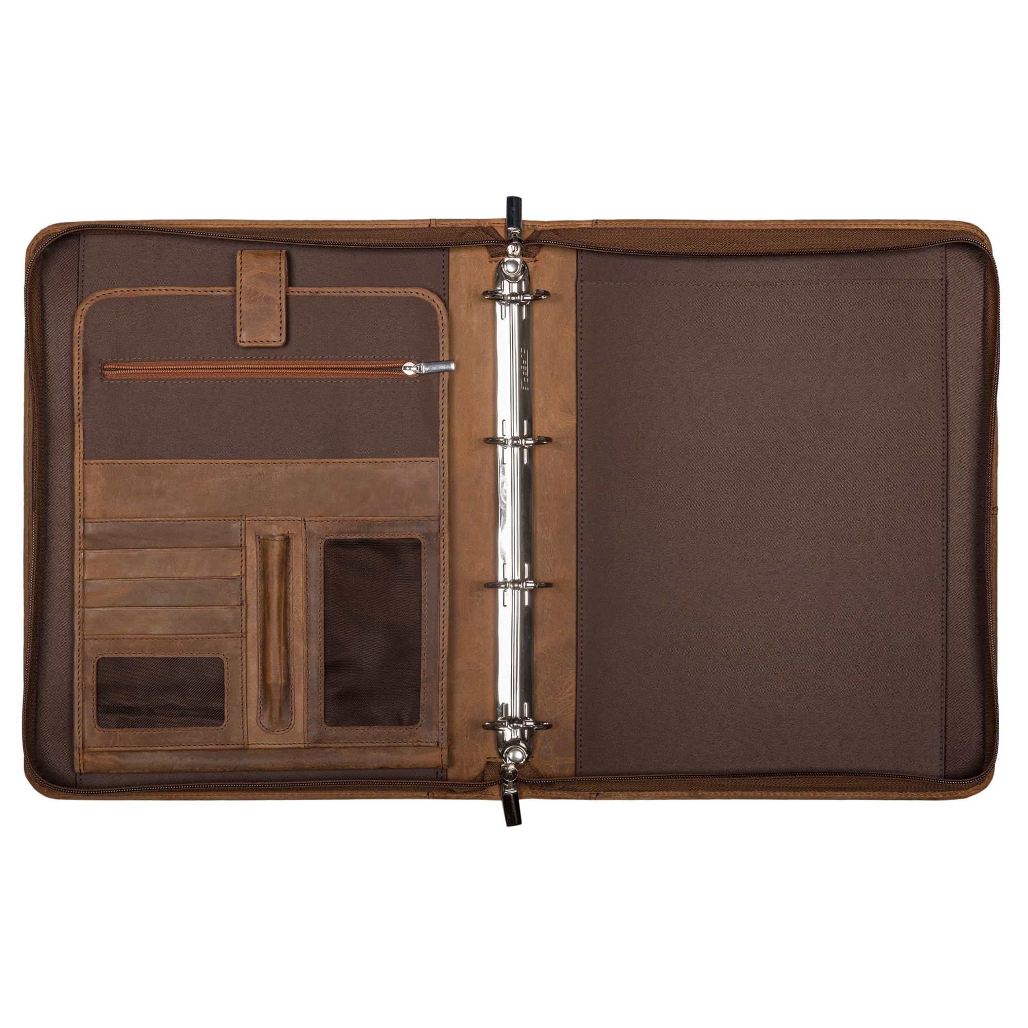 STILORD 'Tate' Vintage Leather Ring Binder A4 Folder Genuine Leather Document Holder Tablet 11 Inch Conference Folder Zip - Image 4