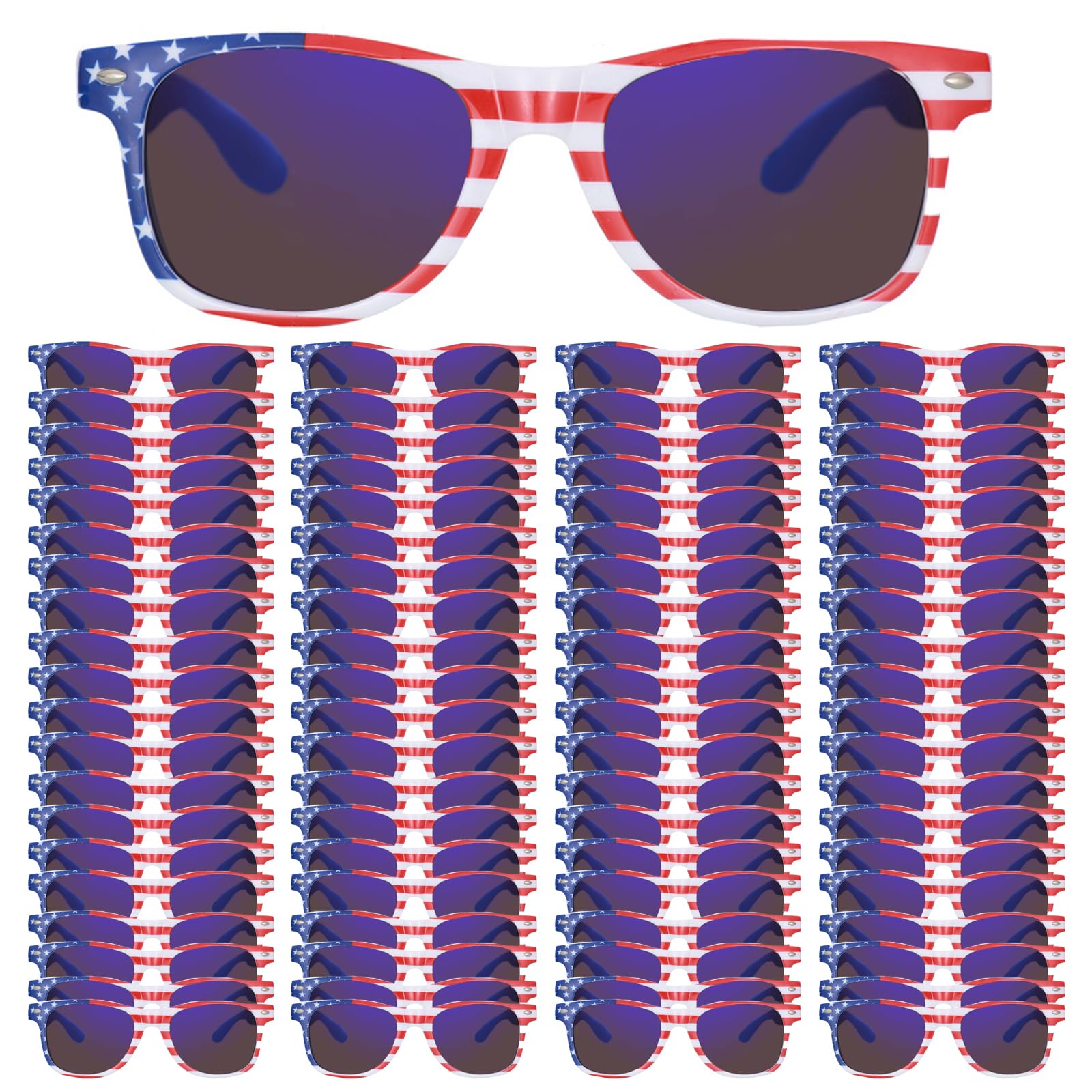 Photo 1 of QYVEWY Bulk American Flag Sunglasses for Adult Classic Patriot 4th of July Glasses UV400 Protection 50/100 Pack (100Blue lens)