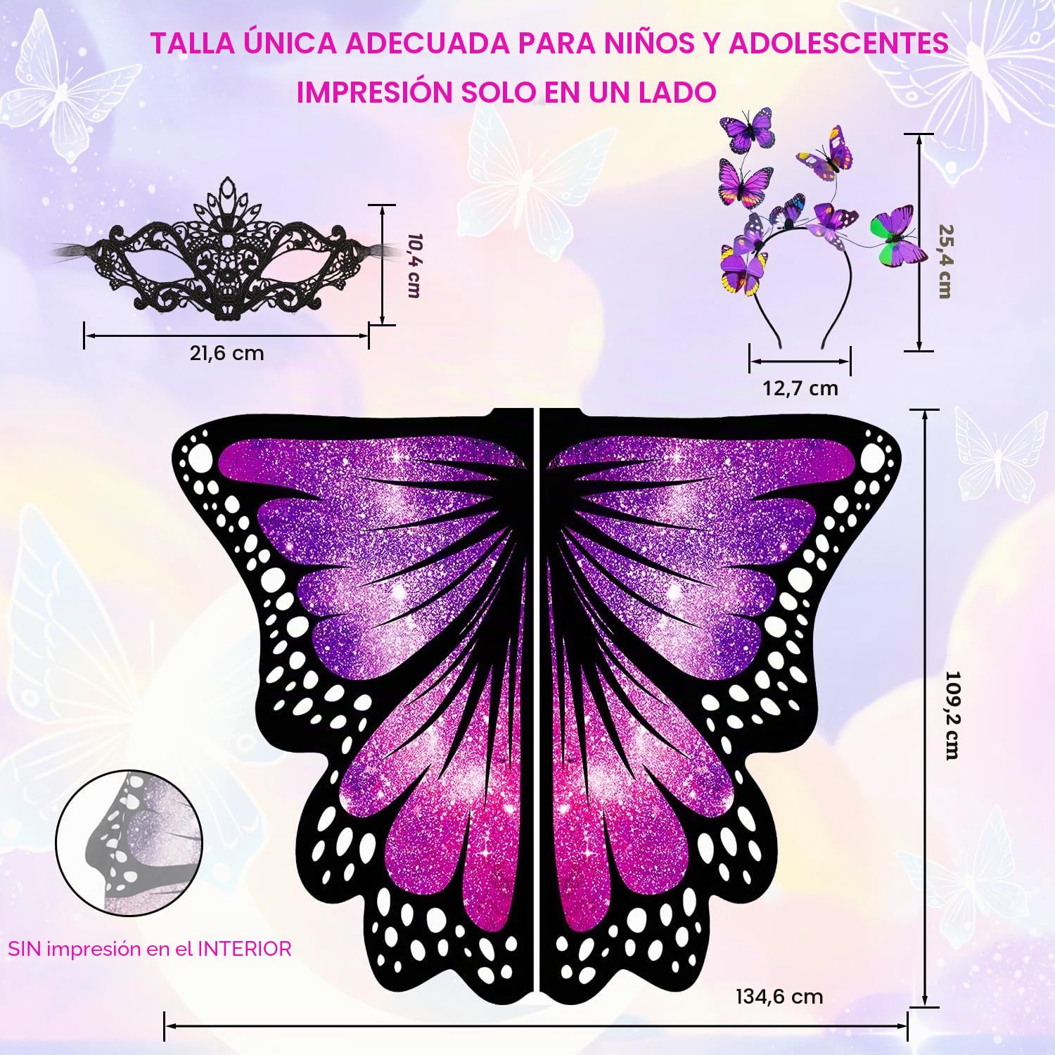 plainshe Alas de mariposa para niñas, disfraz de mariposa para Halloween, alas de hadas para niños, juego de 3 capas de mariposa