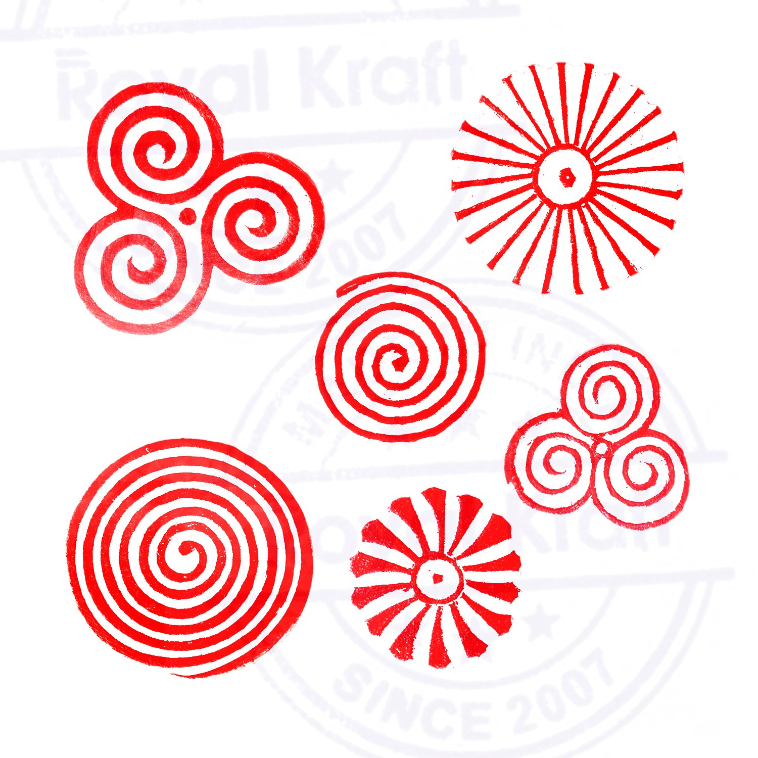 Tessuto Stampa Blocco Elegante Swirl Tondo Forma Legno Timbri (Set di 6