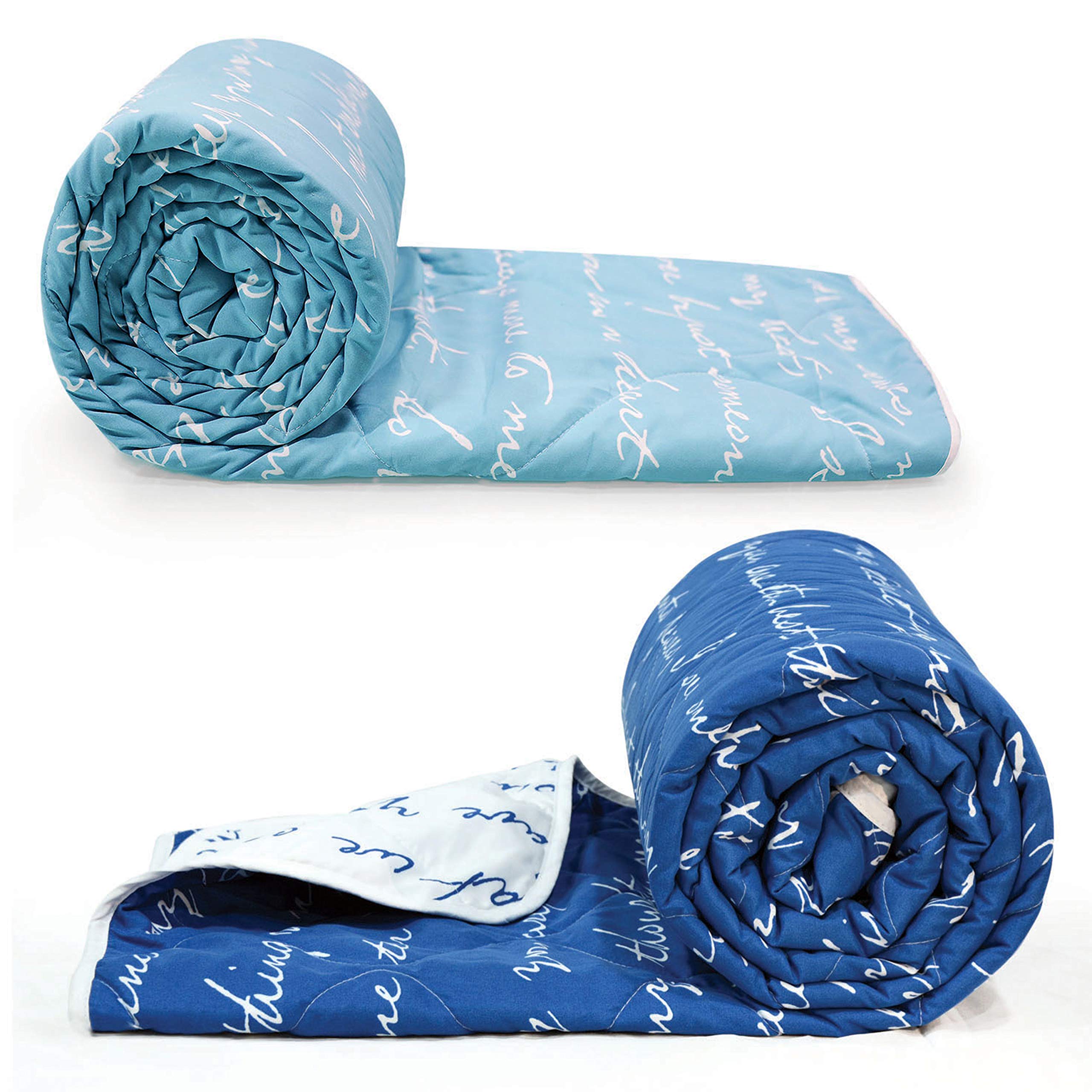 Divine Casa Microfiber Mild Winter 120 GSM Printed Reversible Design Set of 2 Single Bed Quilt Comforter Blanket - (Sky Blue and Navy)-image-12
