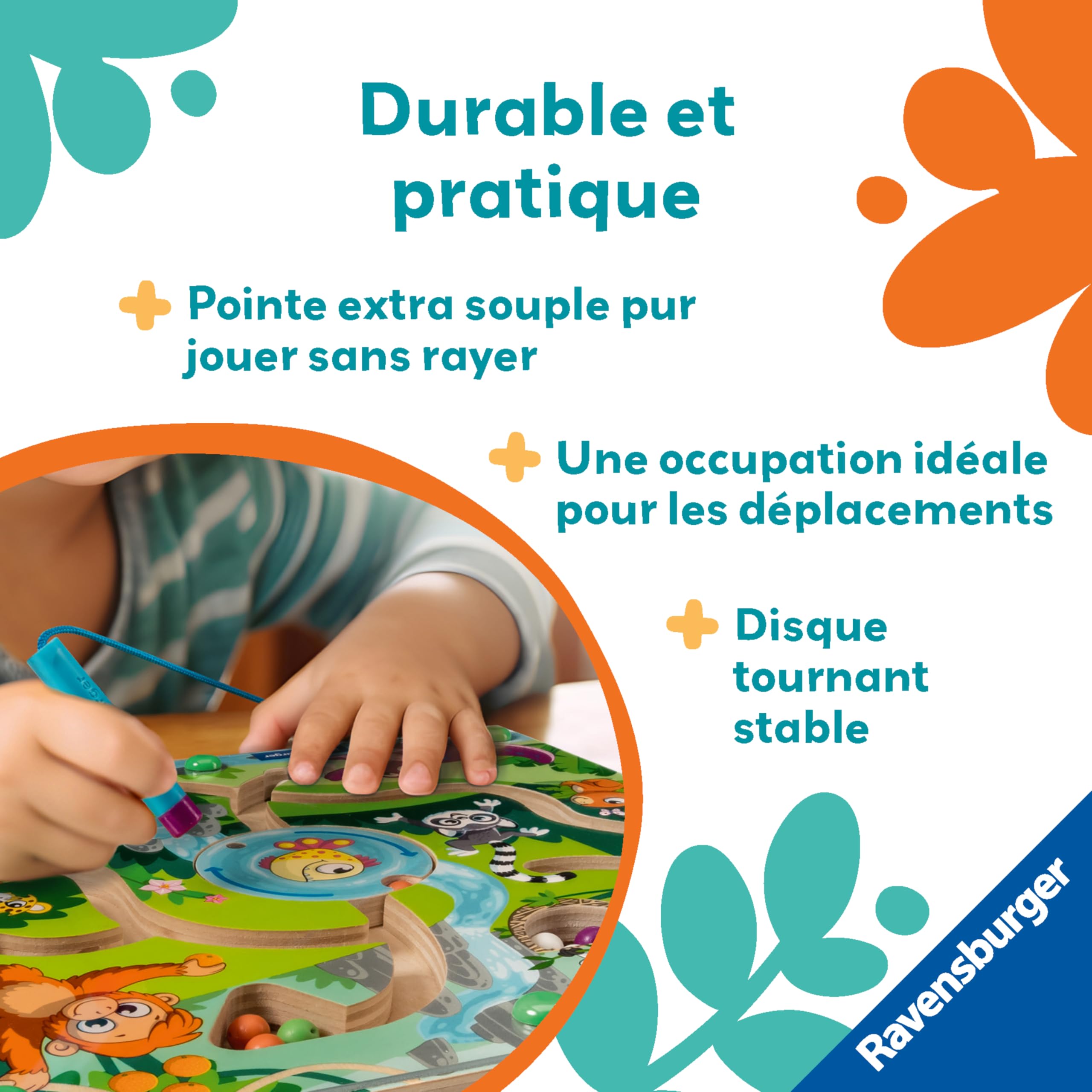 Ravensburger -Play + - Drewniany Labirynt magnetyczny w dżungli - Od 18 miesięcy - Wersja francuska - 34018