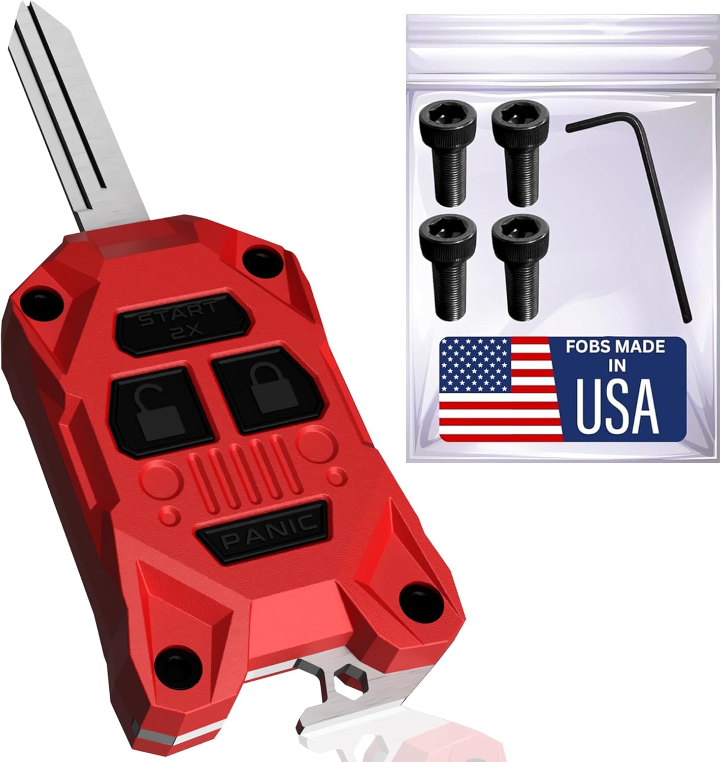 Rugged Replacement Key Fob Shell for Jeep - Built-in Bottle Opener - High-Impact PC+ABS Housing - Made in USA - Also Fits Chrysler and Dodge Models 2005–2018