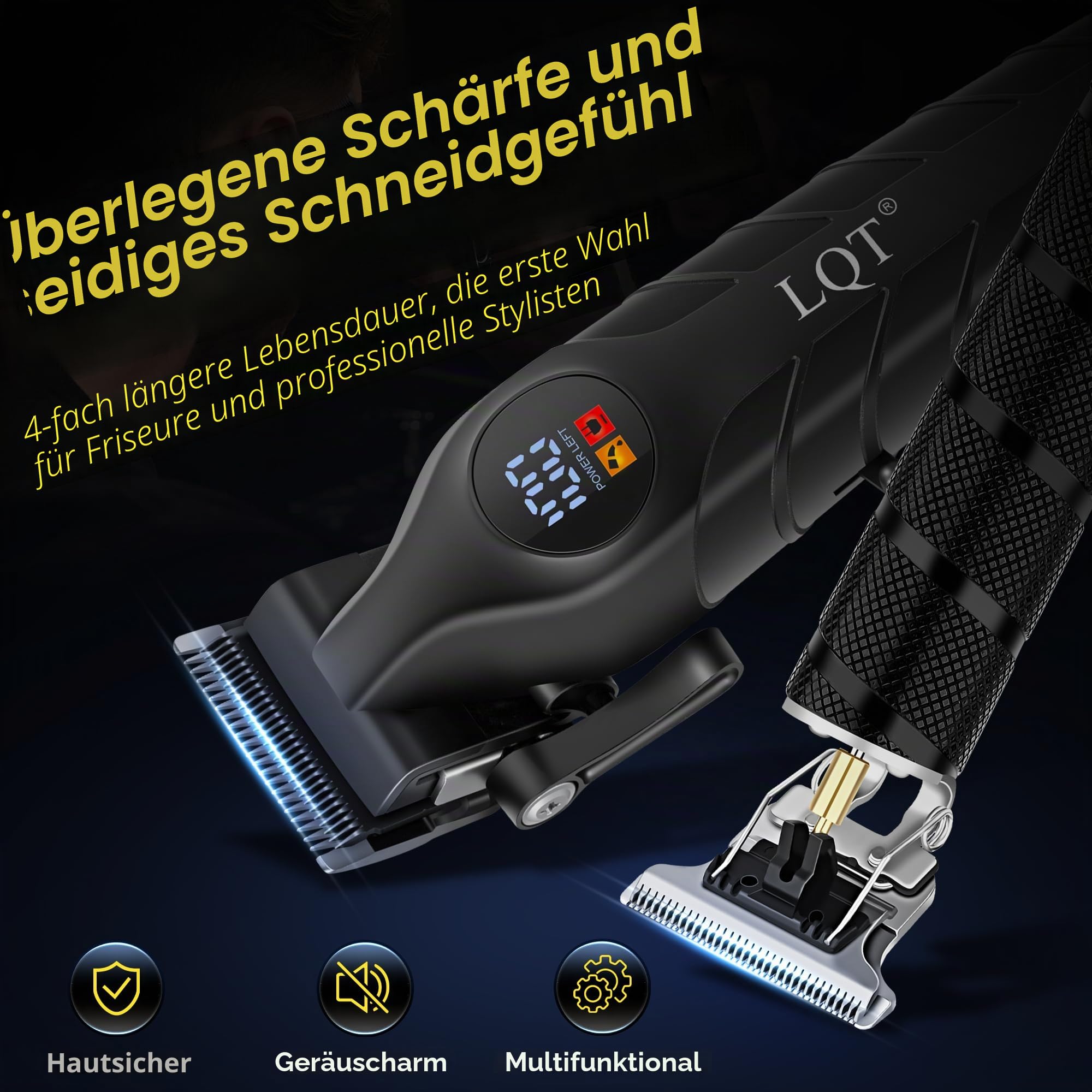 Professionelle kabellose Haarschneidemaschinen & Trimmer für Herren, 4-in-1 Elektrorasierer-Set mit LED-Display, wasserdichter Körperpfleger, Nasentrimmer & T-Klinge für Glatze, komplettes Barber