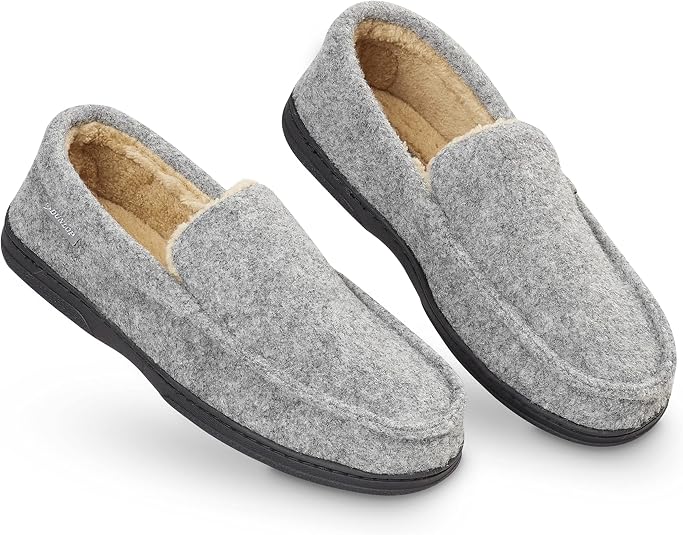 Ciabatte Mocassino Uomo COMBRIGHTLINE - Memory Foam, Fodera In Pelliccia, Suola Gomma (Nero/Tabacco/Blu)