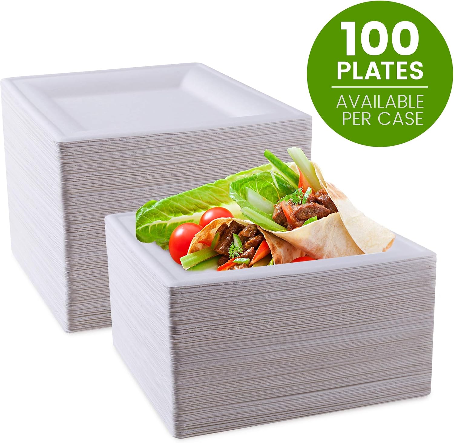 [100 Pack] Square 6" x 6" Biodegradable Bagasse Plates in – White Eco Friendly Microwave Safe Sugarcane Compostable 100% Natural and Plastic Free Plate