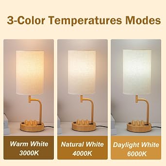 Dreamholder Table Lamp, Bedside Lamp with USB C&A Charging Ports, LED Desk Lamp with 3-Color Modes with Phone Stands, for Bedroom, Living Room, Office, Wood Grain(Set of 2, Bulb Included) [Energy Class E]