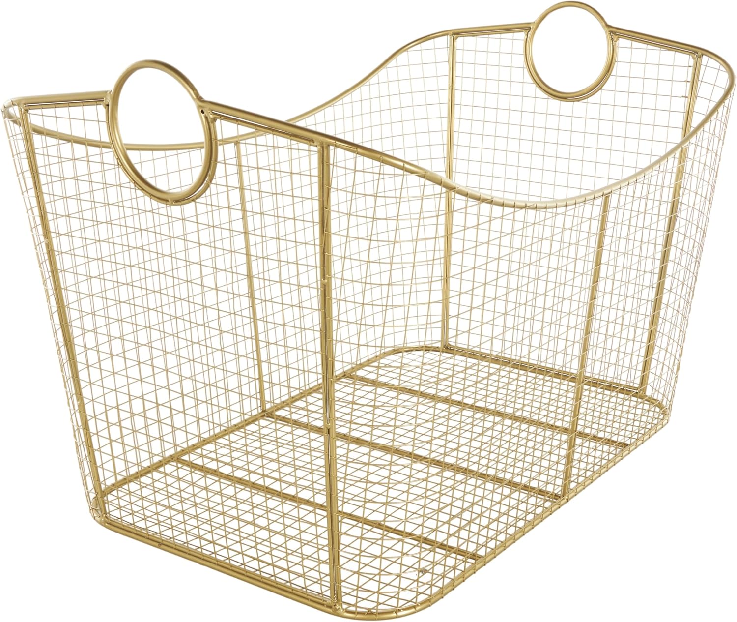Deco 79 Metal Geometric Decorative and Functional Storage Basket Wire Grid Basket Organizer with Curved Edges Ring Handles, Basket for Storage 30" x 20" x 20", Gold