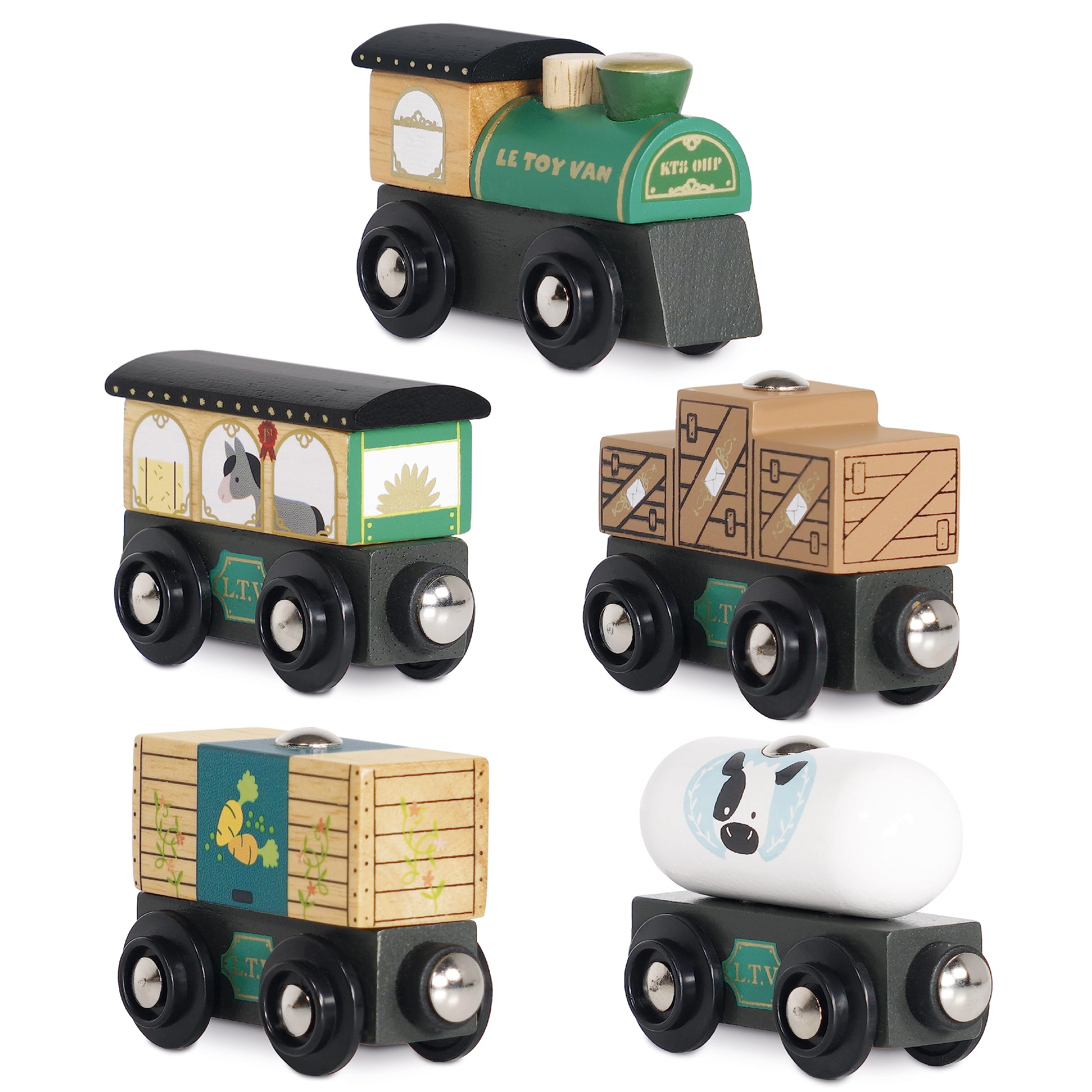 Le Toy Van Childrens Green Goods Train | Classic Wooden Set for Toddlers Ethically Made and as A Gift | Suitable for Ages 3+, Green Train - Compatible with train sets