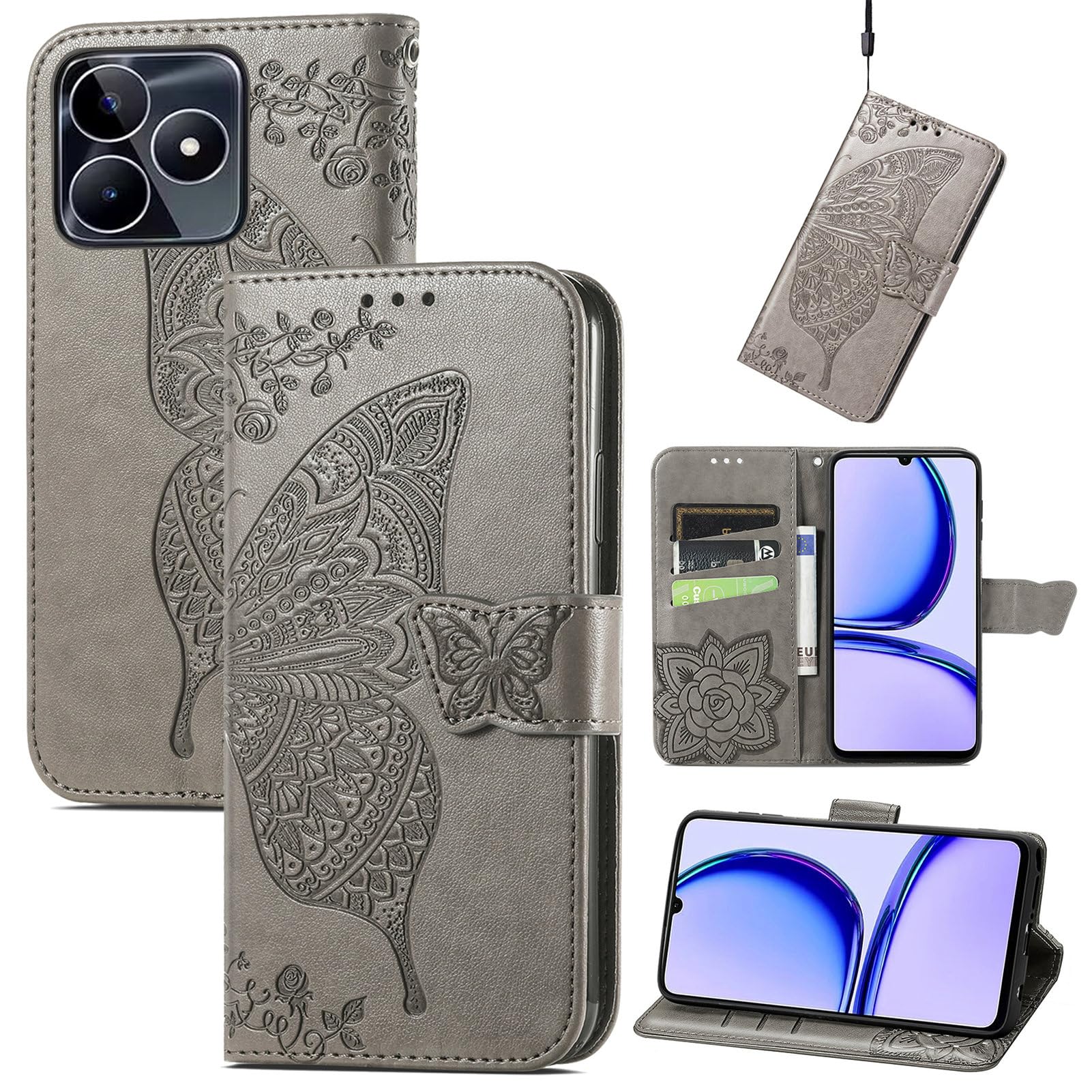 MAMA MOUTH Cover Per Realme C55, Custodia Flip Pelle Portafoglio, Magnetica Libro Slot Schede per Realme C55 Cover, Silicone TPU Bumper Wallet Supporto Antiurto Case Per Realme C55 Nero