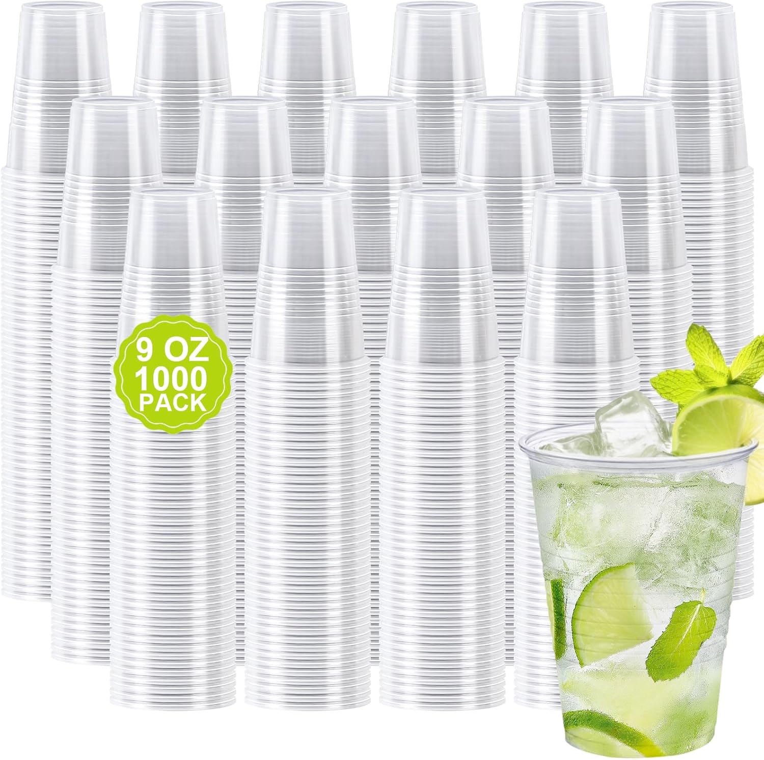 1000 Pack 9 oz Clear Plastic Cups, Small Plastic Cup Bulk, Clear Disposable Cocktail Cup, Cold Party Drinking Cups for Picnics, Ceremonies, Events 9OZ-1000