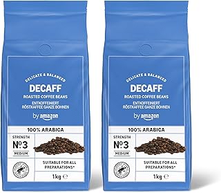 by Amazon Kaffeebohnen, Entkoffeiniert, Lichte Röstung, 2 kg (2 Packungen mit 1 kg), Rainforest Alliance Zertifiziert