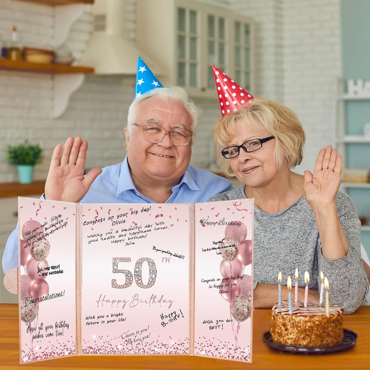 DARUNAXY Rose Gold 50th Birthday Party Decorations, Happy 50th Birthday Alternative Signature Guest Book for Women Pink Cheers to 50 Years Old Gifts 50 Birthday Signing Card Board Party Supplies - Image 7