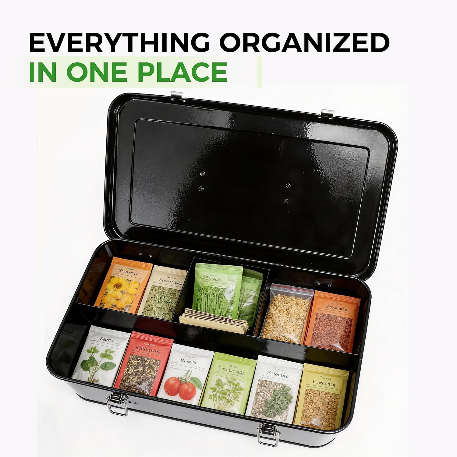 Premium Seed Organizer Box with Internal Compartments and Divider Tabs. (Black) image 5
