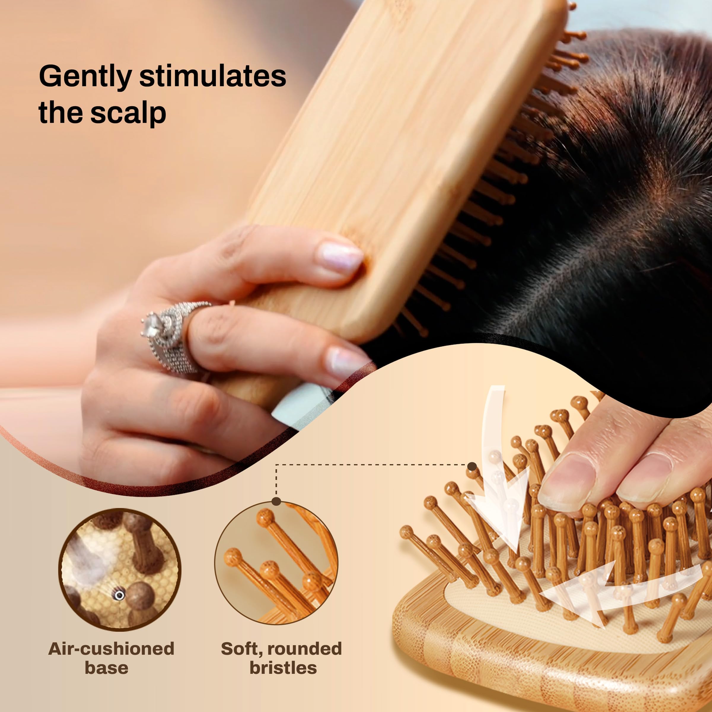 IMECO Bamboo Paddle Brush - Detangle & Massage Hair -4